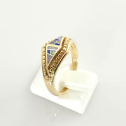 Gold Australian Opal Lapis Ring Size 8