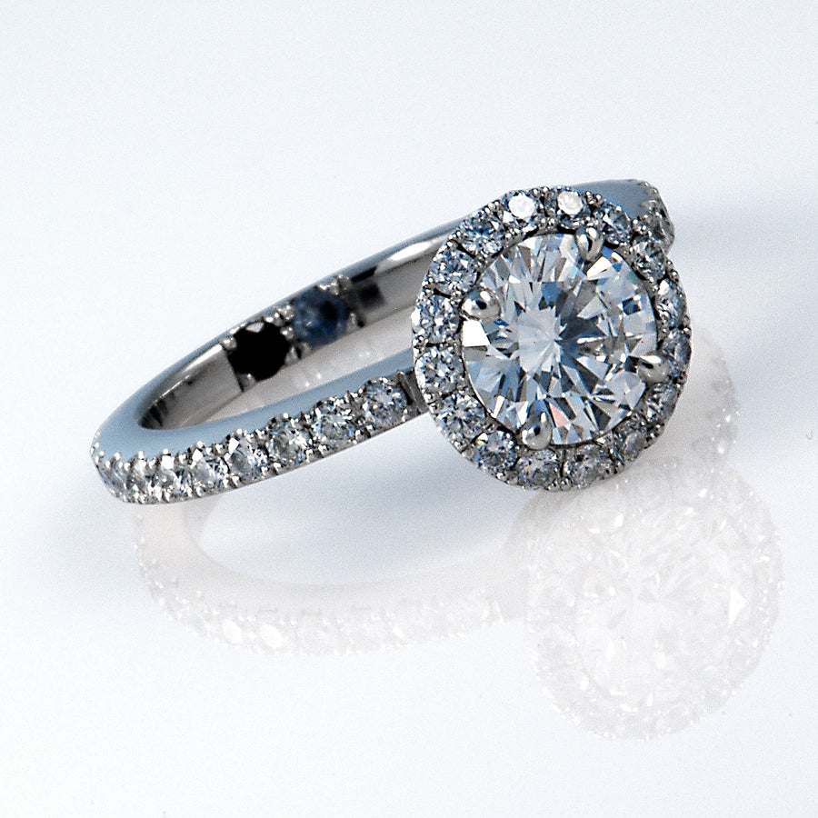 Handmade Diamond Halo Platinum Engagement Ring
