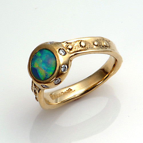 14kt gold diamond opal ring