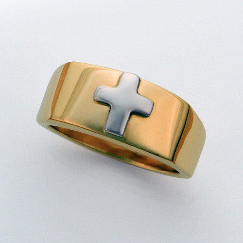 Two toned white and yellow 14kt gold cross ring