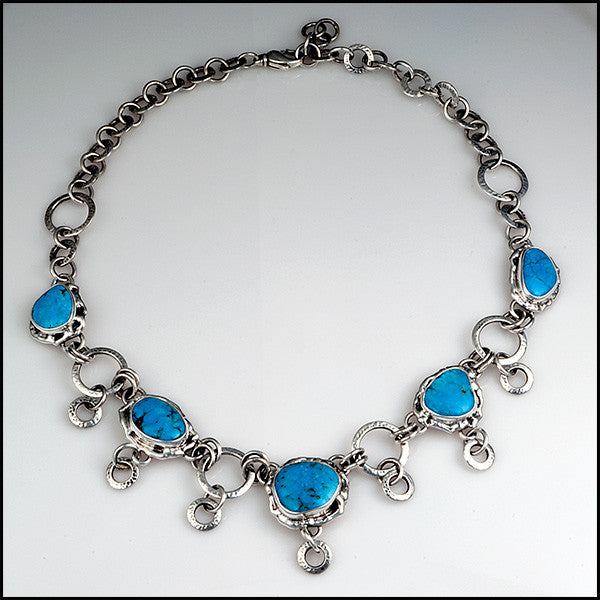 Handmade turquoise sterling silver adjustable necklace