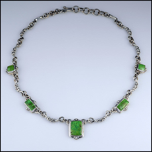 Unique sterling silver gaspeite adjustable necklace