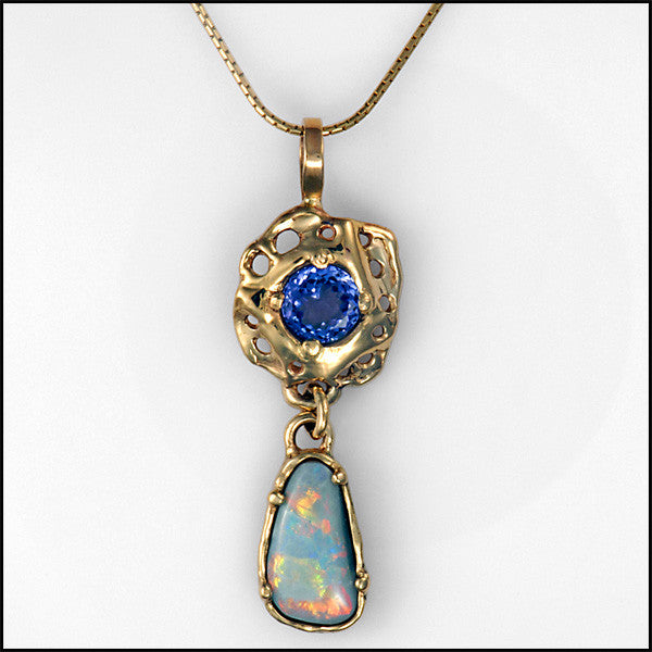 14kt yellow gold tanzanite opal pendant