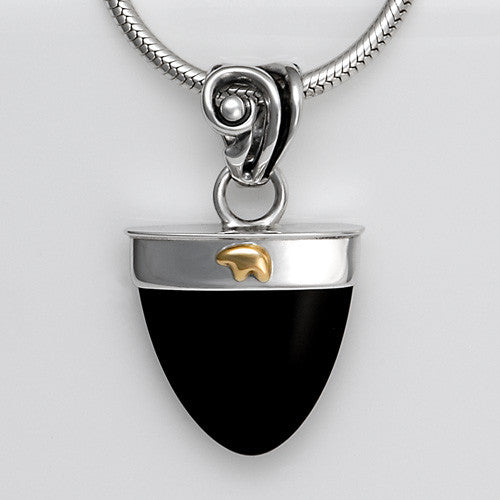 Sterling silver gold black onyx bear pendant