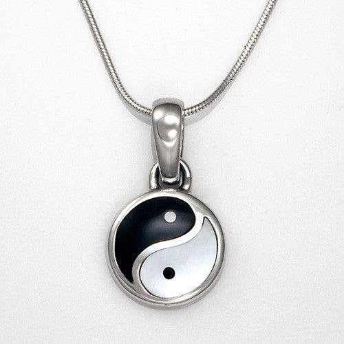 sterling silver black onyx mother of pearl yin yang pendant