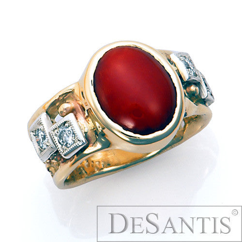14kt gold coral diamond ring