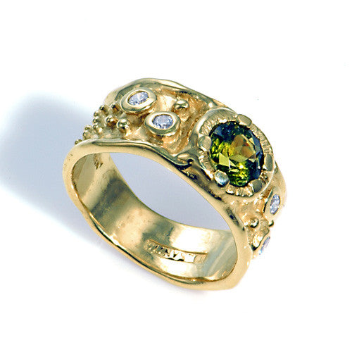 14kt gold tourmaline diamond ring