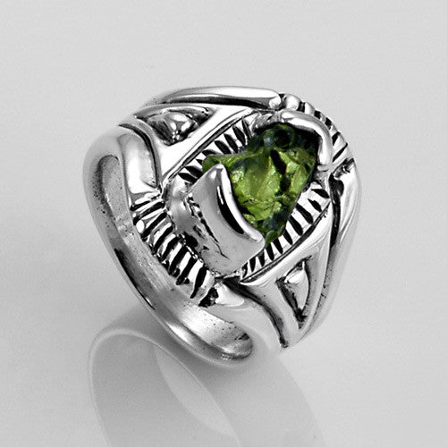 Handcrafted sterling silver raw peridot ring