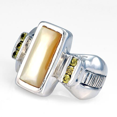 Mother of pearl inlay diamond sterling silver ring