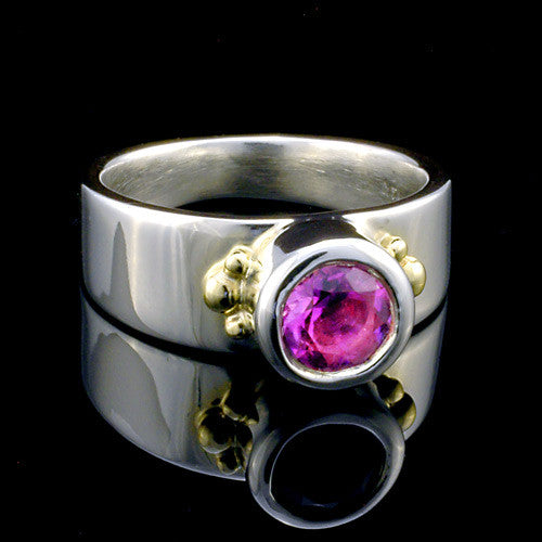 Two toned silver and gold amethyst ring
