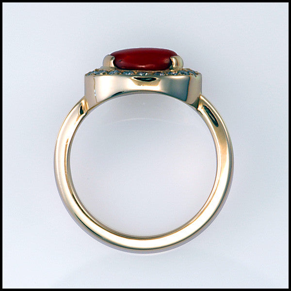 14kt yellow gold coral diamond ring