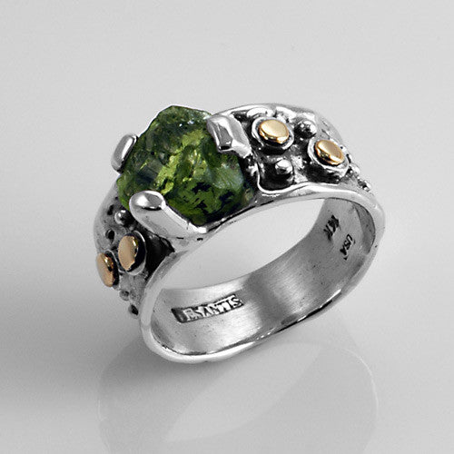 Two toned silver and gold raw peridot ring