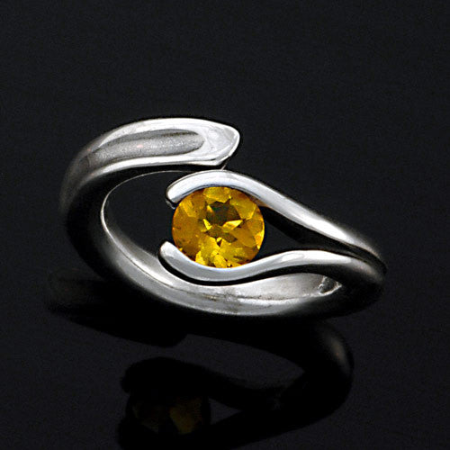 Designer tension set citrine sterling silver ring